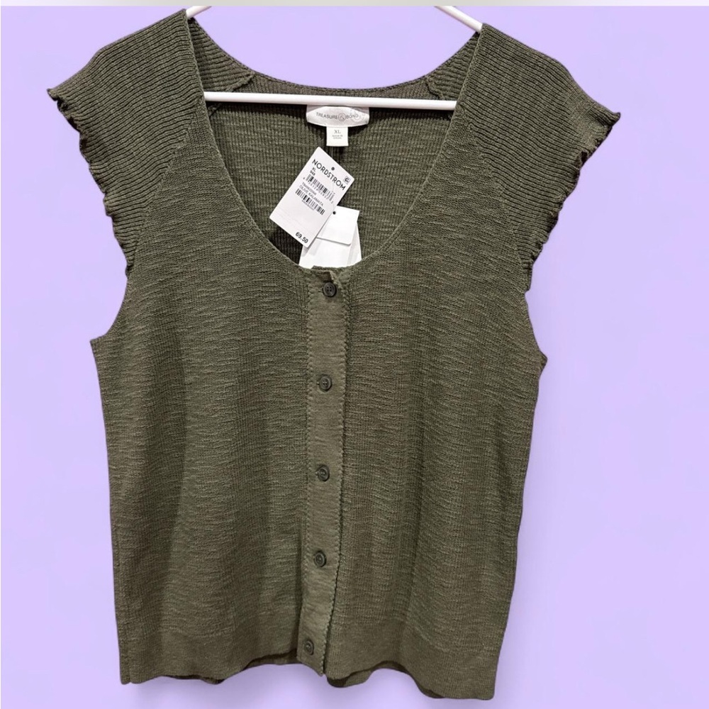 Treasure & Bond Olive Button-Down Top